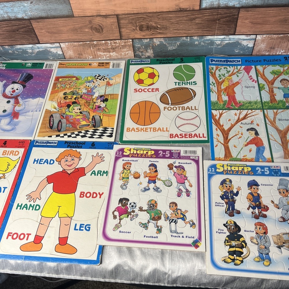 VTG Lot of 8 Preschool Tray Puzzles 1990's  Mickey Donald‎ / Frosty 4-25 piece
